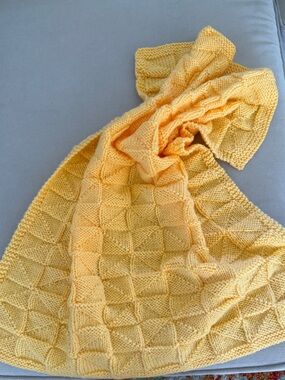 Lap Blanket Hand Knit Yellow Textured Basketweave Small Throw Baby Blanket